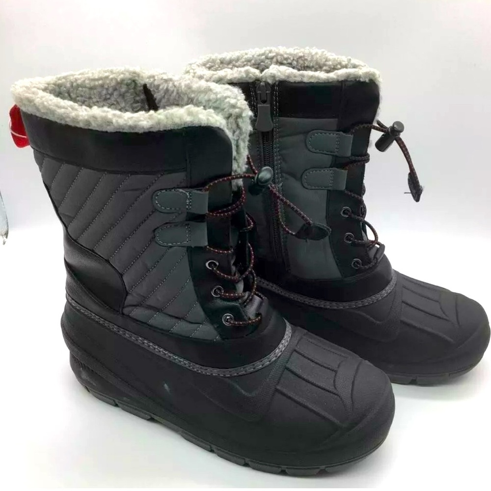 Cat & Jack Kids Black Faux Fur Lined Collar Thermolite Winter Boots Size 4